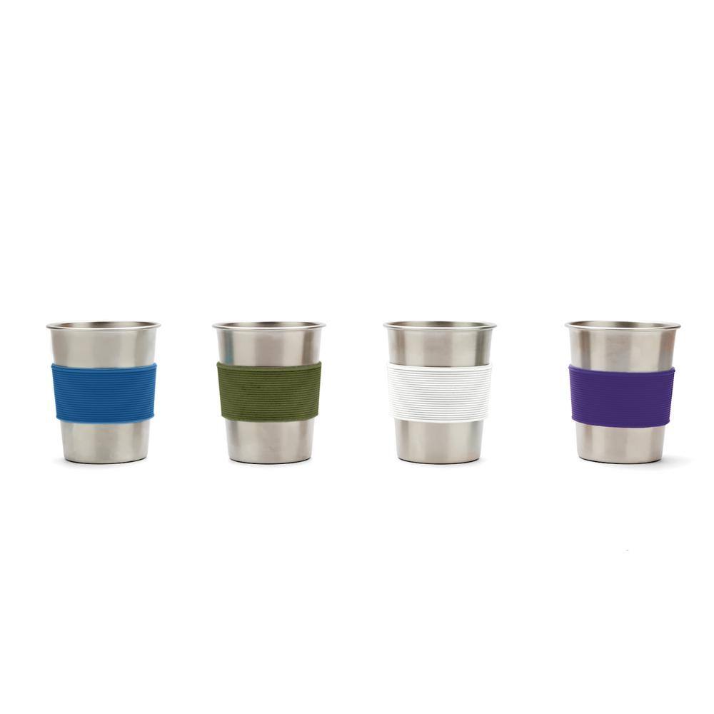 RED ROVER Stainless Steel Cups 10 oz. White Blue Green Purple (Set of 4) 20056