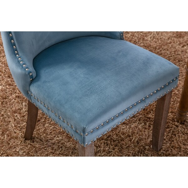 Modern Furniture， Velvet Upholstered Wing-back Set of 2 Dining Chair with Backstitching Nailhead Trim and Solid Wood Legs