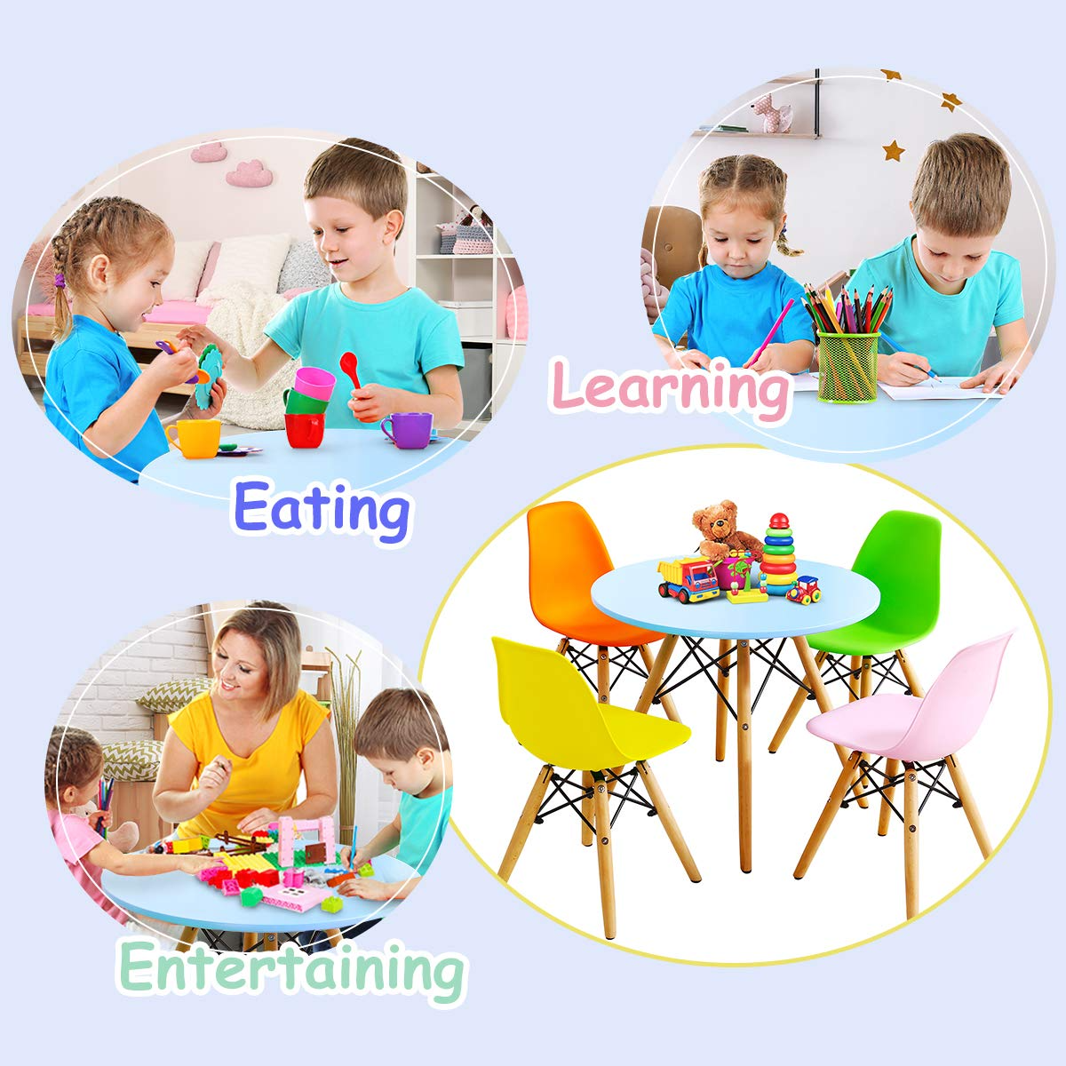 Kids Table and Chair Set (Colorful/White, Table & 2/ 4 Chairs)