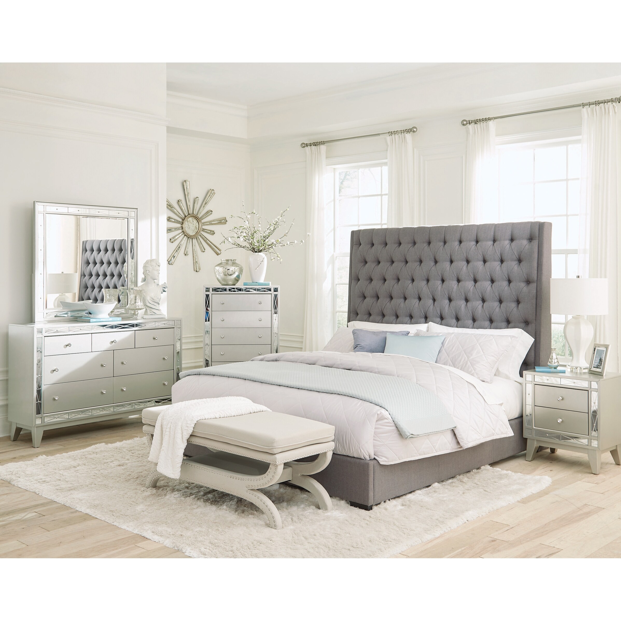 Briarley Metallic Mercury 3-piece Bedroom Set with Dresser and Mirror - - 35216505