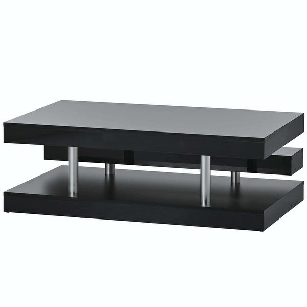 Modern 2-Tier Coffee Table with Silver Metal Legs