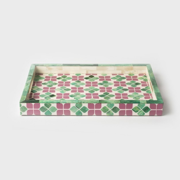 Mela Artisans Orchid Large Tray In Pink amp Green