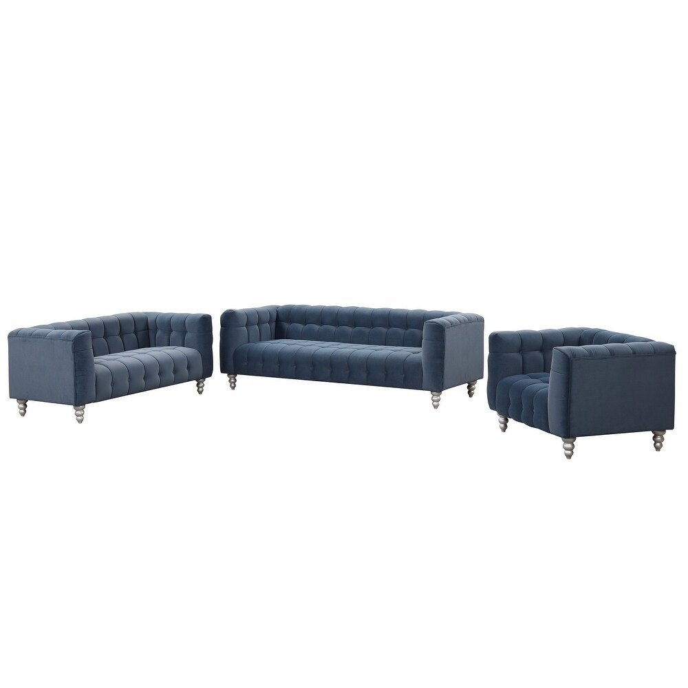 3 piece sofa set with solid wood legs  buttoned tufted backrest  Dutch fleece upholstered sofa set including three seater sofa