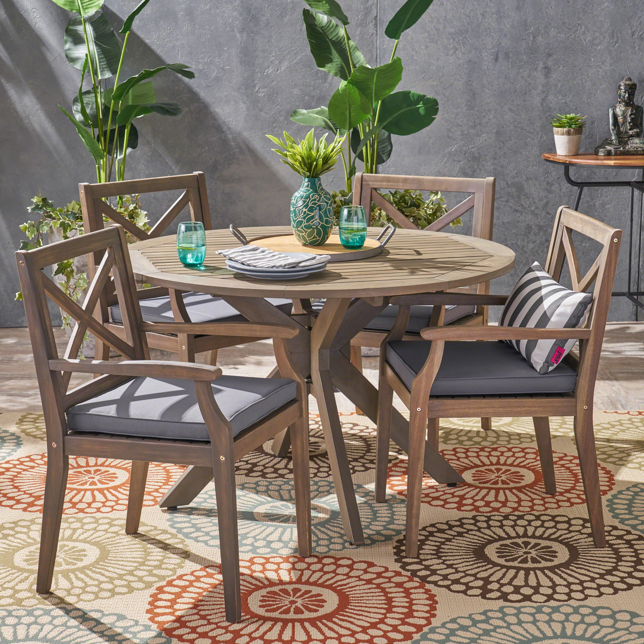 Jordan Outdoor 5 Piece Acacia Wood Dining Set