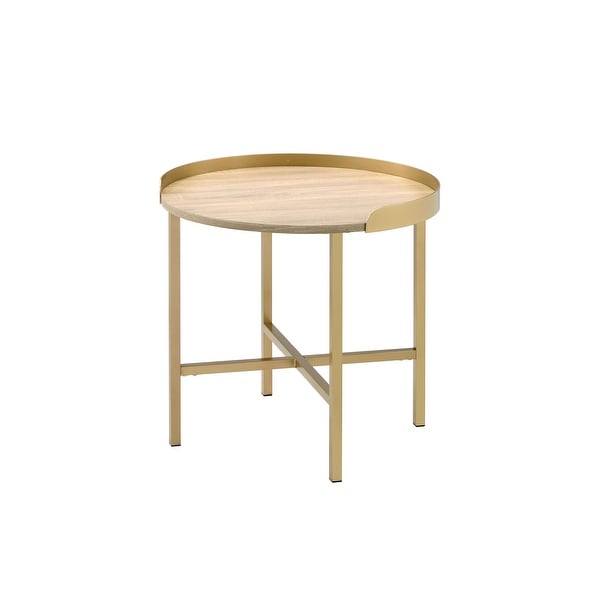 End Table Wooden Coffee Table Round Table Top Oak Table Gold Finish