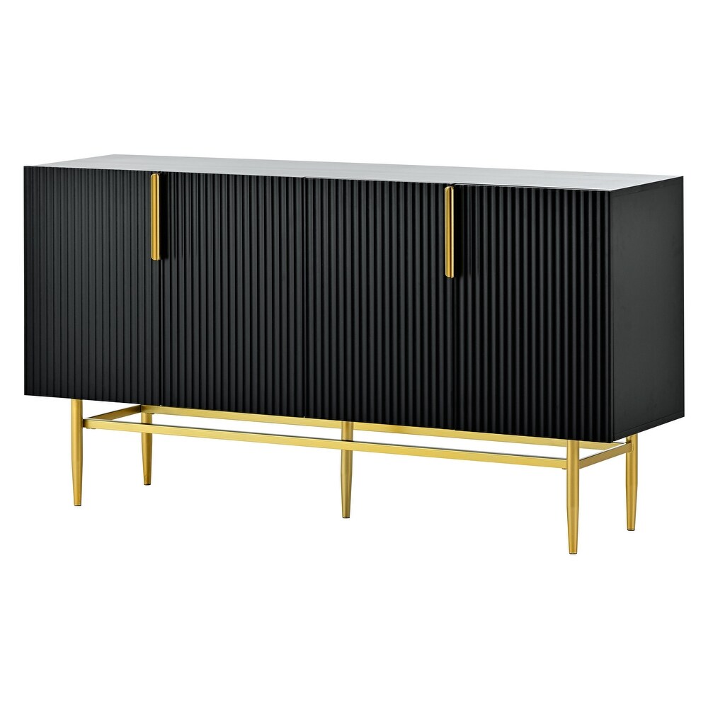 Mid Century Modern Sideboard Cabinet with Adjustable Shelves Black   Black