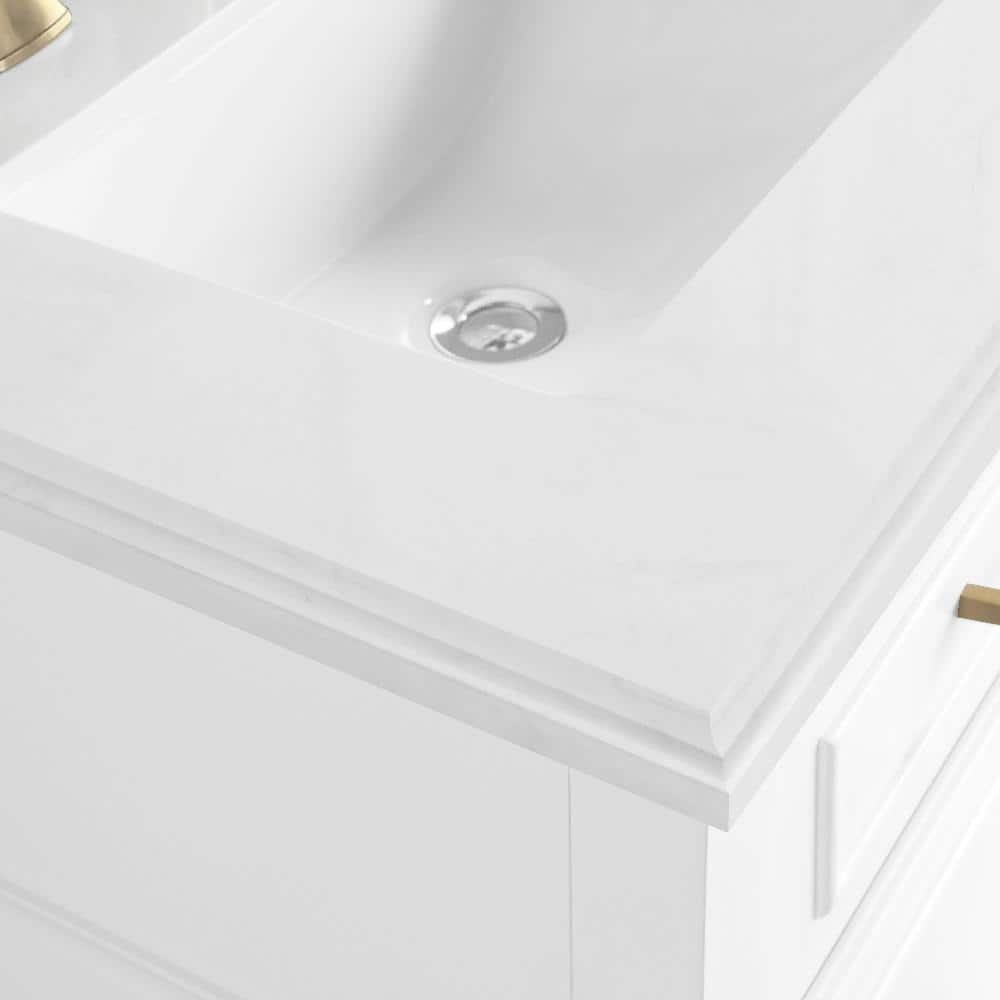 Home Decorators Collection Melpark 36 in W x 221 in D x 345 in H Freestanding Bath Vanity in White with White Cultured Marble Top