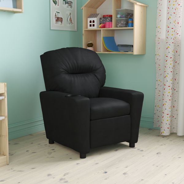 Chandler Contemporary Black LeatherSoft Kids Recliner with Cup Holder