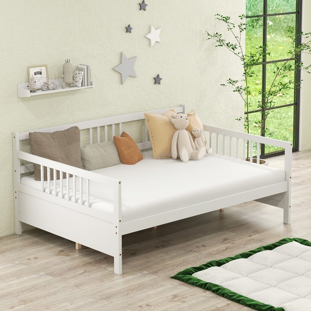 Costway Full Size Daybed Frame Solid Wood Sofa Bed For Living Room Bedroom White cherry