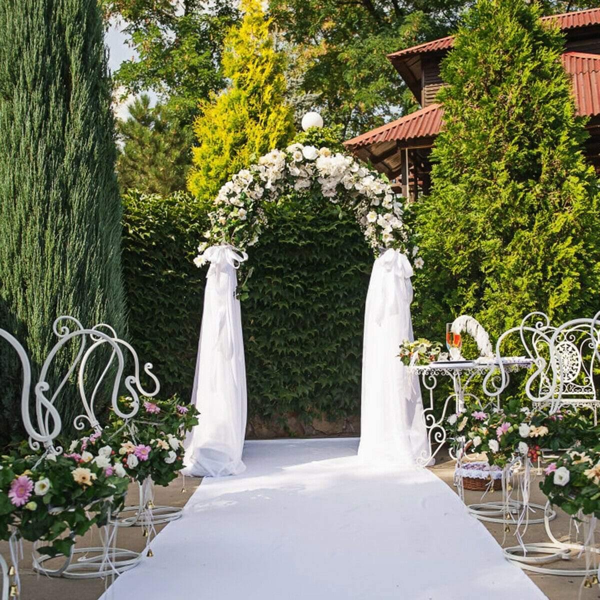 7.2 FT Metal Garden Arch Trellis with Stakes, Outdoor Decorative Pergola Arbor for Wedding Bridal Party