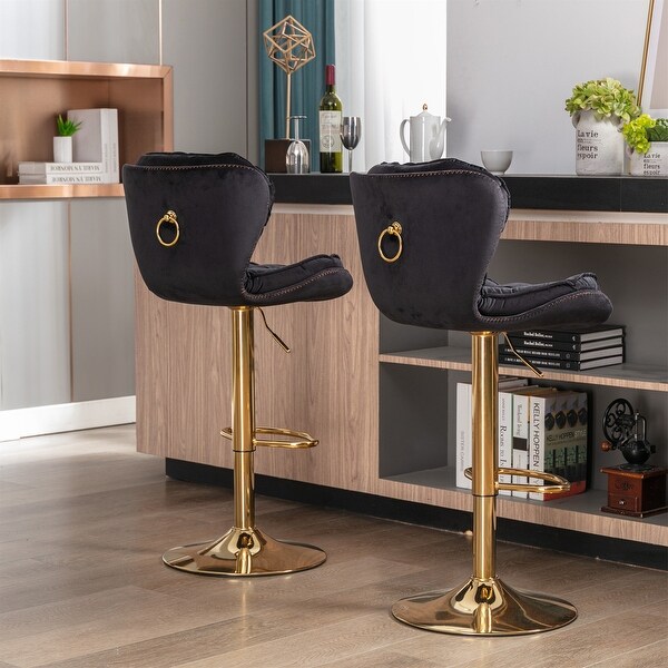 2Pc Bar Stools with Footrest Swivel Height Adjustable Velvet Bar Stool