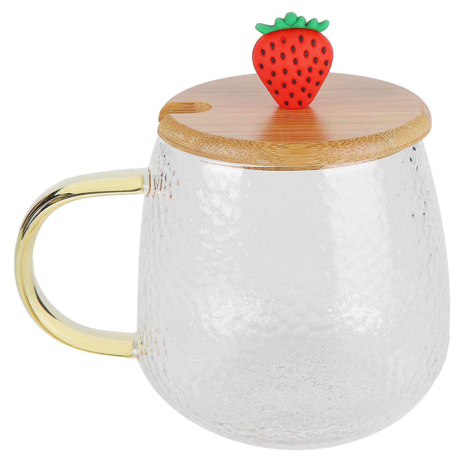 400ml Cute High Borosilicate Glass Cup Heatresistant Mug With Stainless Steel Spoon Bamboo Lidstrawberry