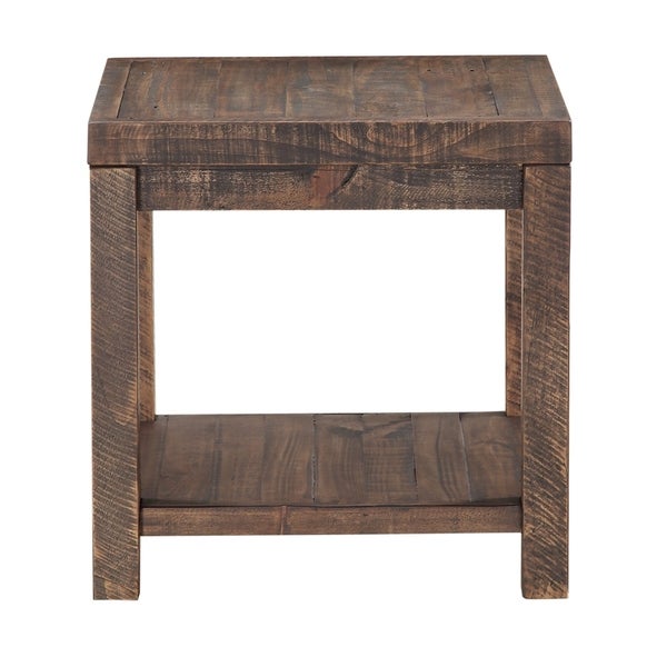 Wooden End Table with One Shelf， Taupe Brown