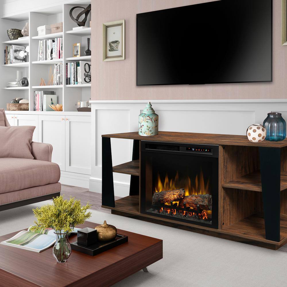 Dimplex Arlo 60 in. Electric Fireplace with Glass Ember Bed in Walnut with 26 in. Media Console GDS26G8-1918TW