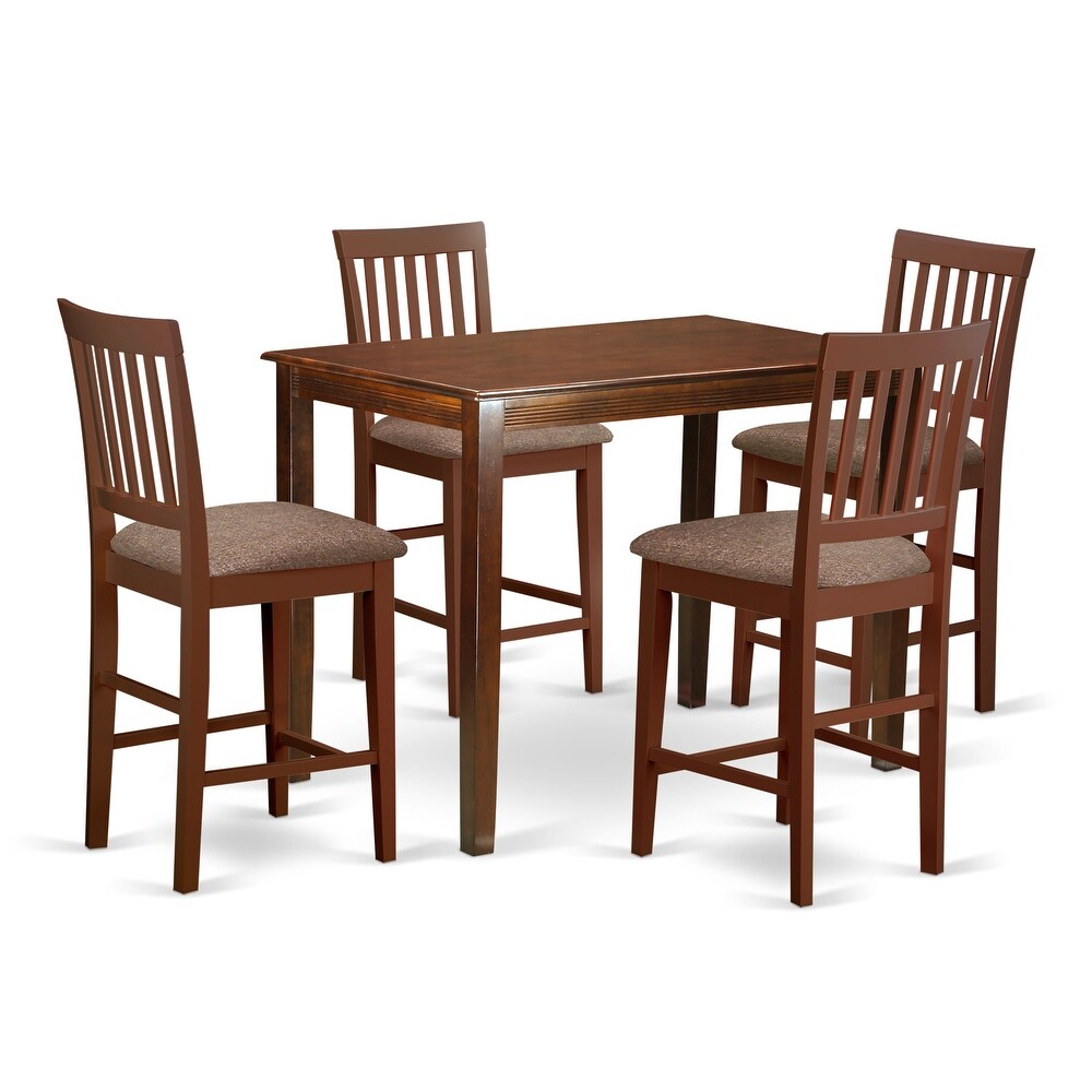 East West Furniture 5 Piece Counter Height Dining Set  a Dinette Table and 4 Chairs  Mahogany(Seat Type Option)