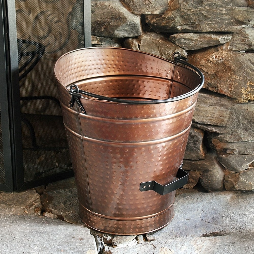 Minuteman International Traditional Galvanized Steel Round Large Pellet Bucket w/Handles  18 Inch Tall  Copper