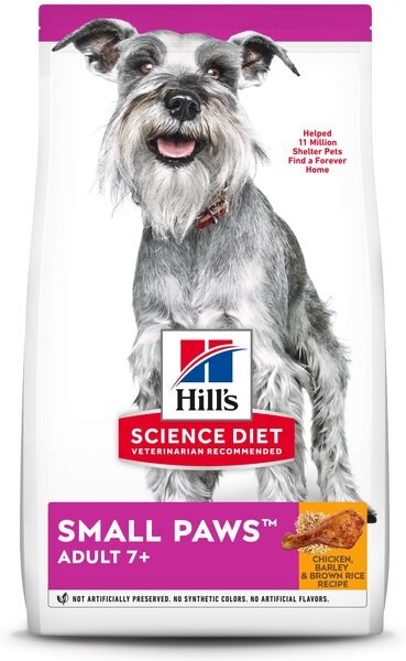 Hill's Science Diet Adult 7+ Small Paws Chicken Meal， Barley and Brown Rice Recipe Dry Dog Food