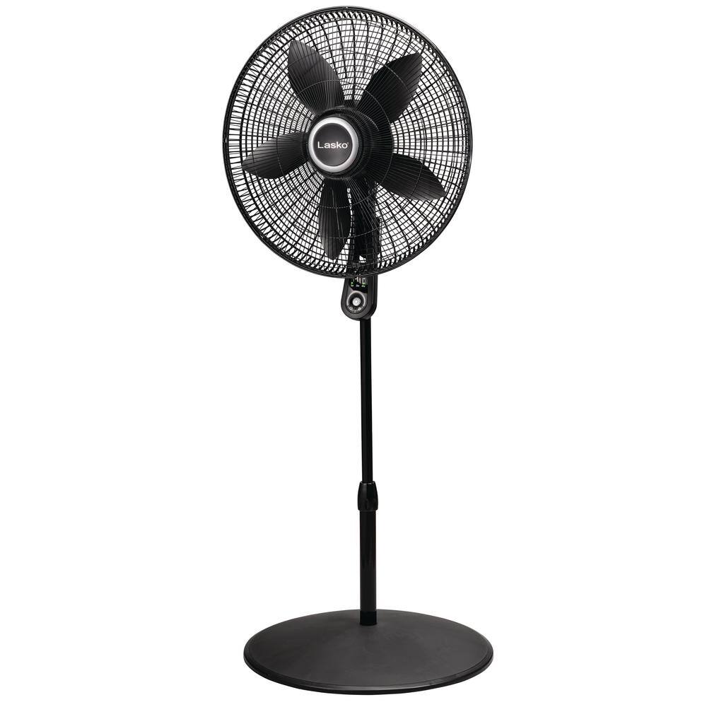 Lasko 20 in. 4 Speeds Pedestal Fan in Black with 90 Degrees Tilt Adjustment Adjustable Height Oscillating RemoteTimer S20625