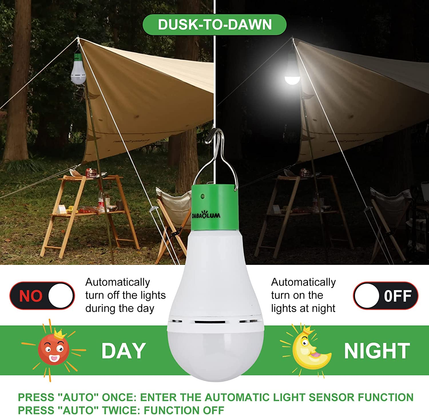 DABAOLUM Portable USB Light Bulbs 7W Rechargeable Emergency LED Light Bulb 1500mAh Battery Operated with Remote Timer Hook and 4 Lighting Modes for Power Failure， Power Outage， Camping， Tent-1pcs