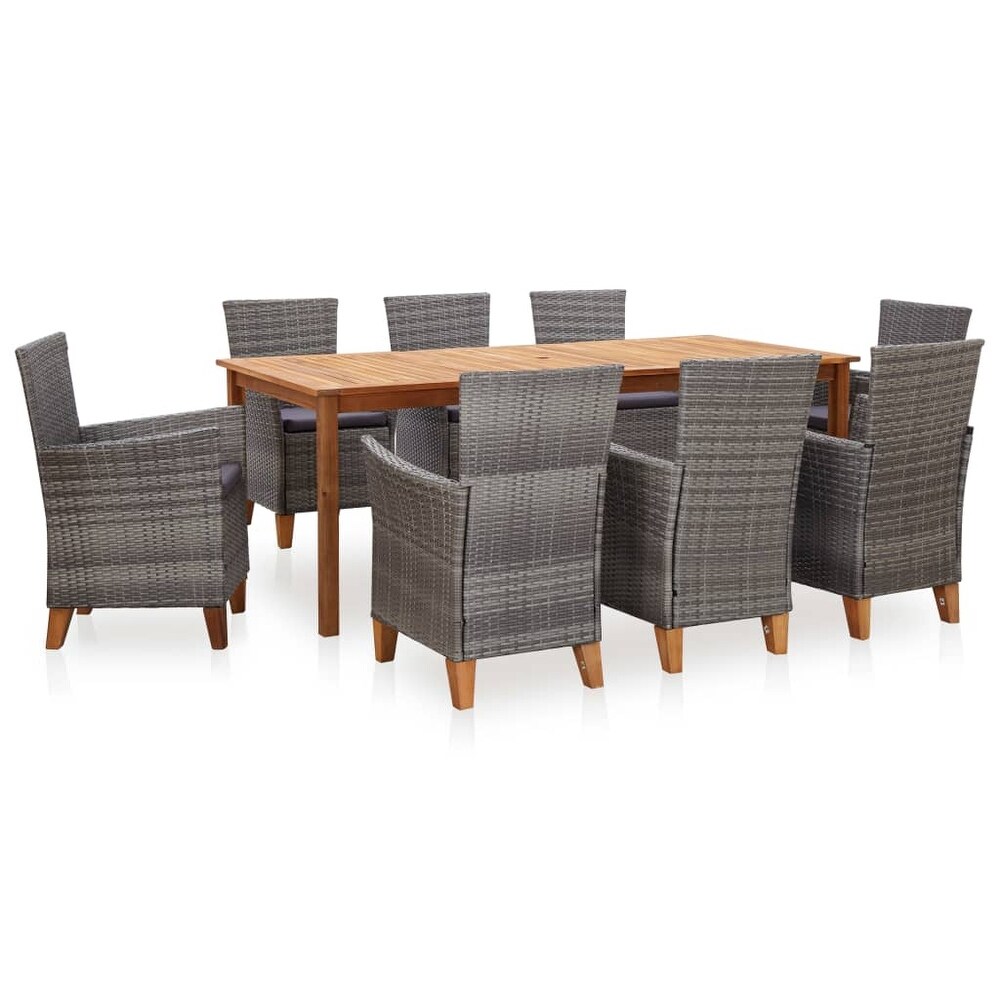 vidaXL 9 Piece Dining Set Poly Rattan and Solid Acacia Wood Gray   78.7\