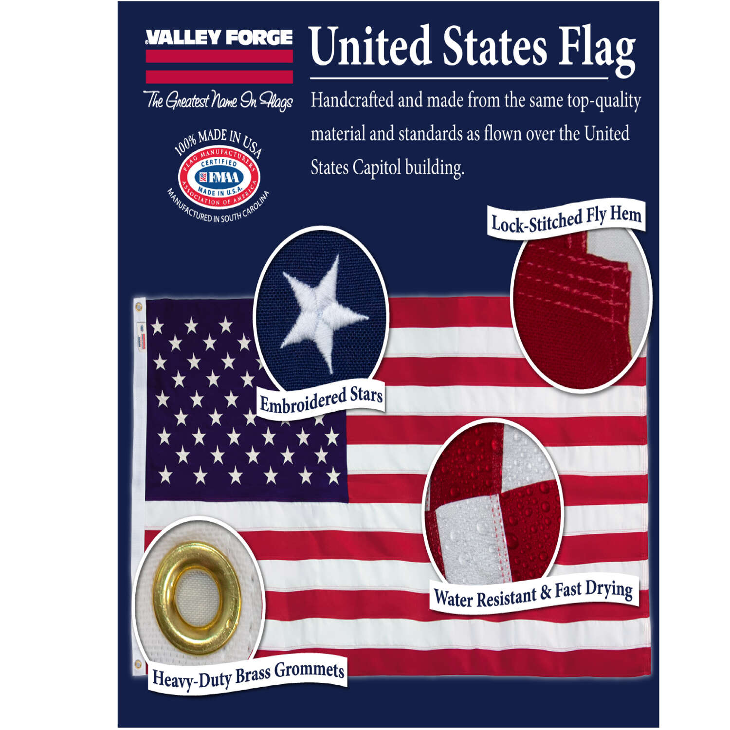 Valley Forge American Flag 3 in. H X 5 ft. W