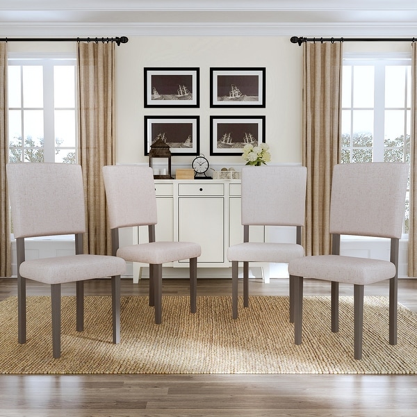 Mid-century Wood Set of 4 Upholstered Dining Chairs with Solid Rubber Wood Legs and Foam Padding for Small Places， Beige