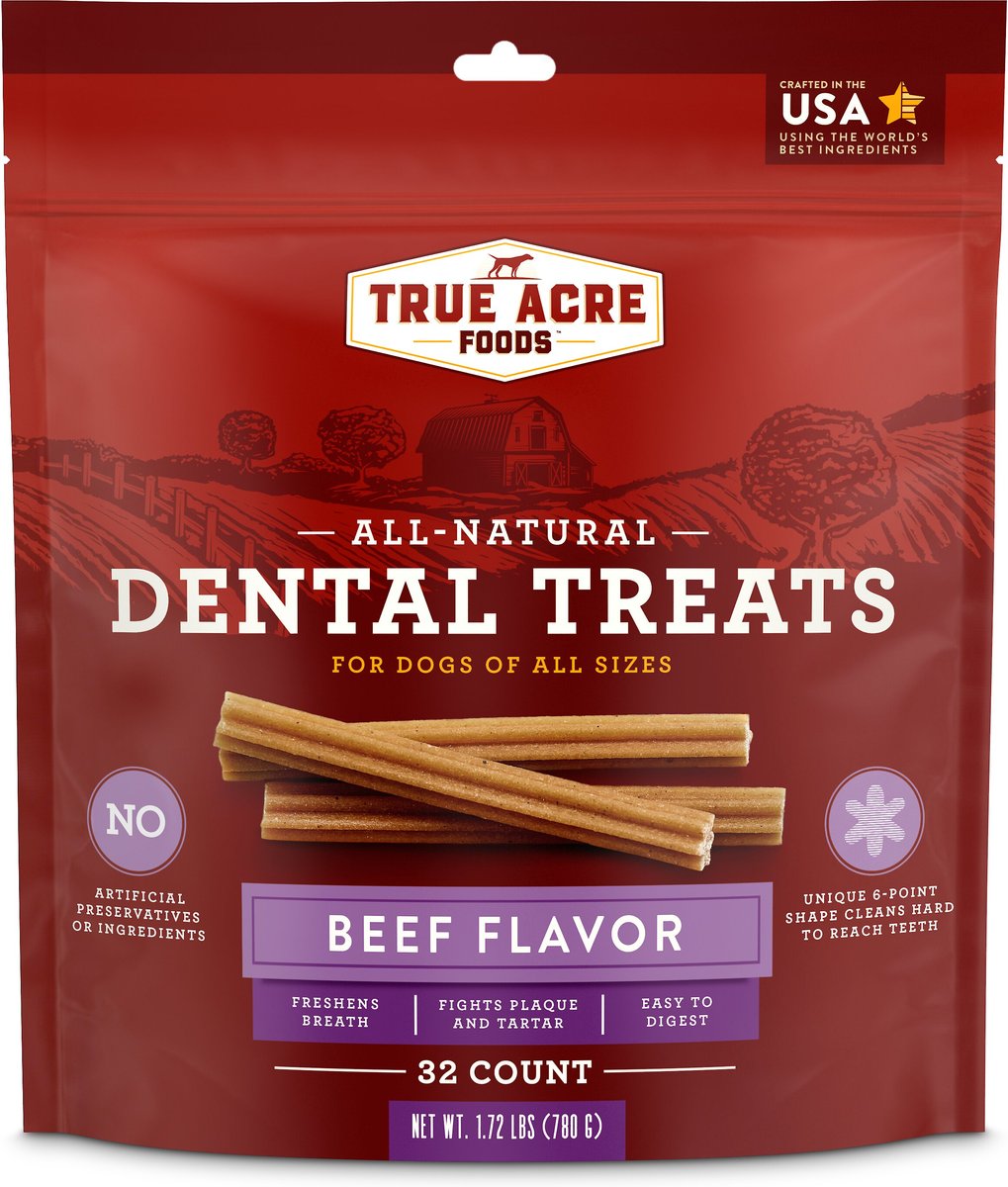 True Acre Foods All-Natural Dental Chew Sticks Beef Flavor Dental Dog Treats