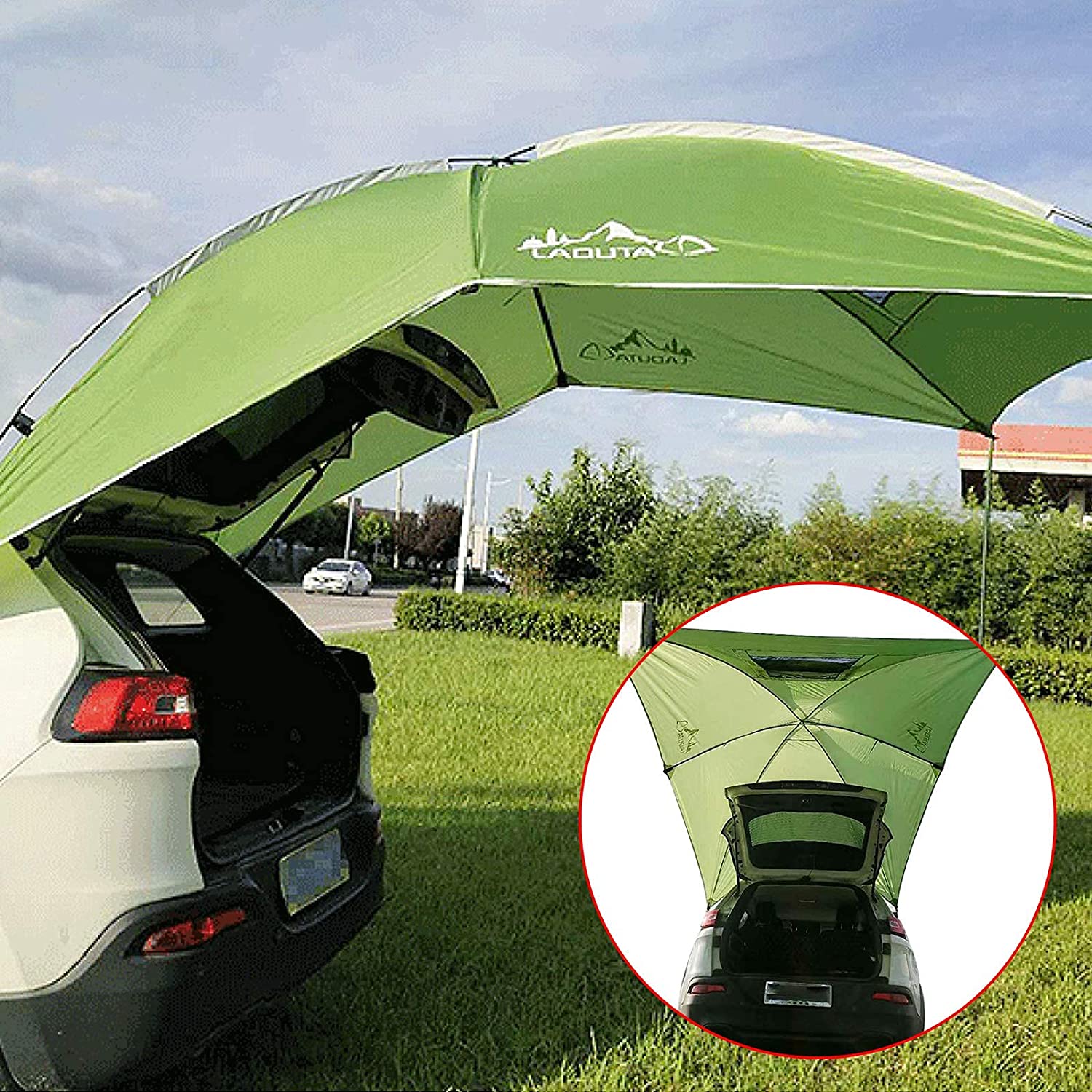 FETCOI Car Tailgate Tent Canopy，110x74 Tailgate Shade Awning Tent，Leak Proof SUV Awning，SUA Tents for Camping，Beach， Picnic， Swimming Pool