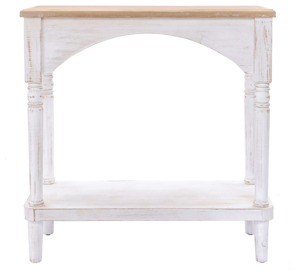 LuxenHome Farmhouse White and Natural Wood Single Shelf Console Table   French Country   Console Tables   by Homesquare  Houzz