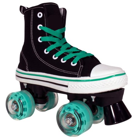 roller skates for girls and boys | hype mvp kids unisex quad roller skates with high top shoe style for indoor / outdoor (black and teal - 7)