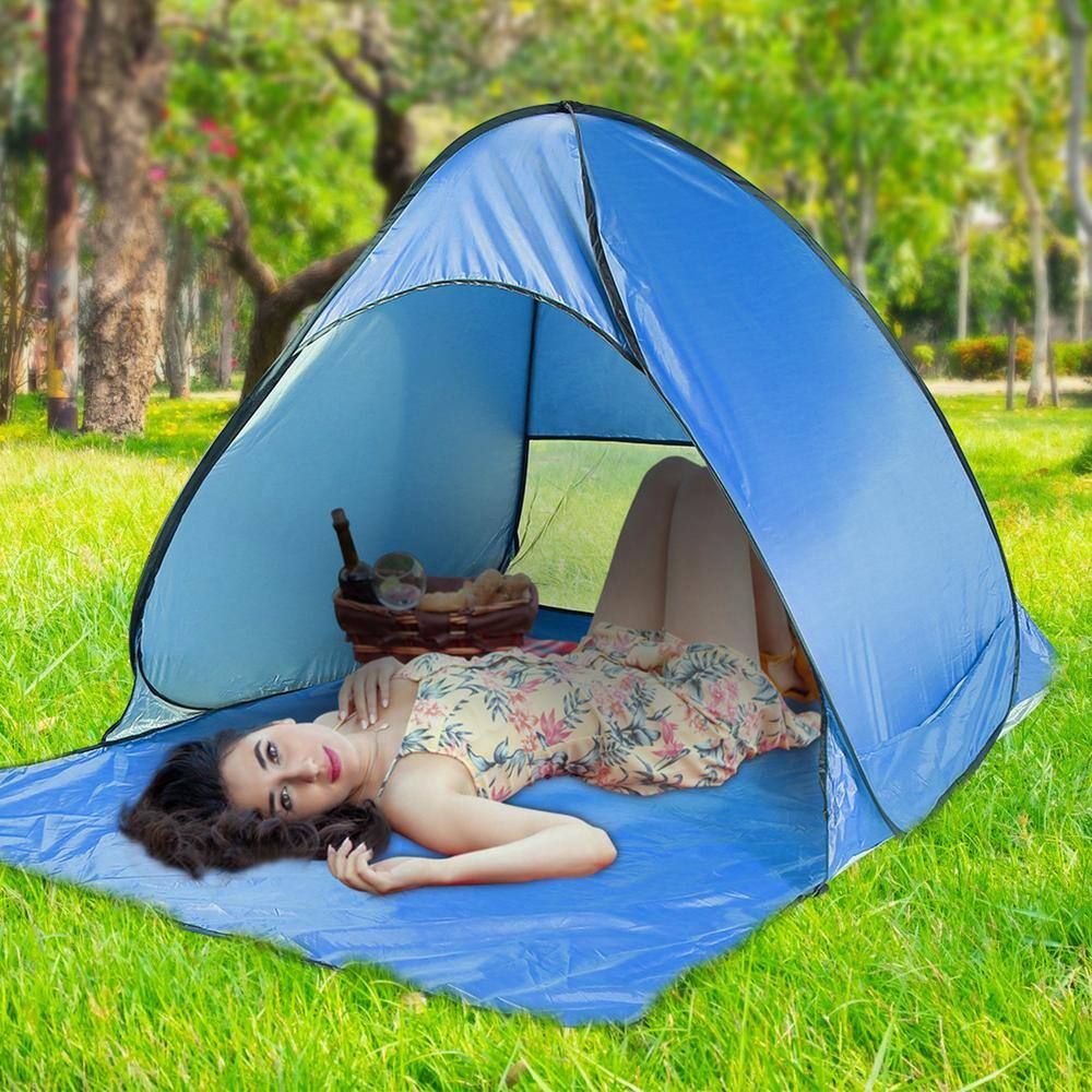 Afoxsos Outdoor Blue 23-Person Pop-Up Beach Tent Sun Shade Shelter with Anti-UV Automatic Waterproof Canopy and Storage Bag HDDB1328