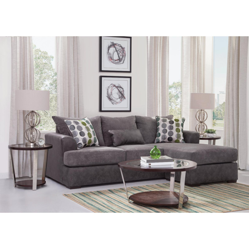 Elegant Sectional Sofa  Black Vegan Leather Upholstery  ampDark Gray Chenille Seat   Transitional   Sectional Sofas   by Decorn  Houzz