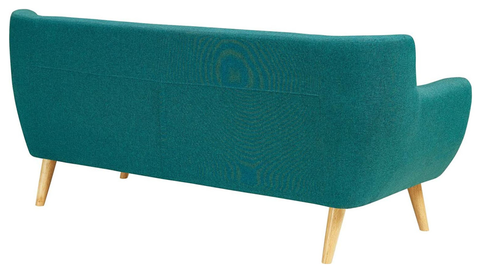 Retro Sofa  Natural Wooden Legs  ampPolyester Seat With Button Tufted Back  Teal   Transitional   Sofas   by Decor Love  Houzz