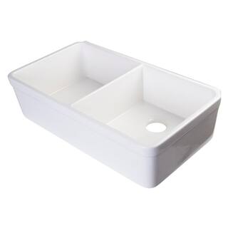 ALFI BRAND Decorative Lip Farmhouse Apron Fireclay 32 in. Double Basin Kitchen Sink in White AB512-W