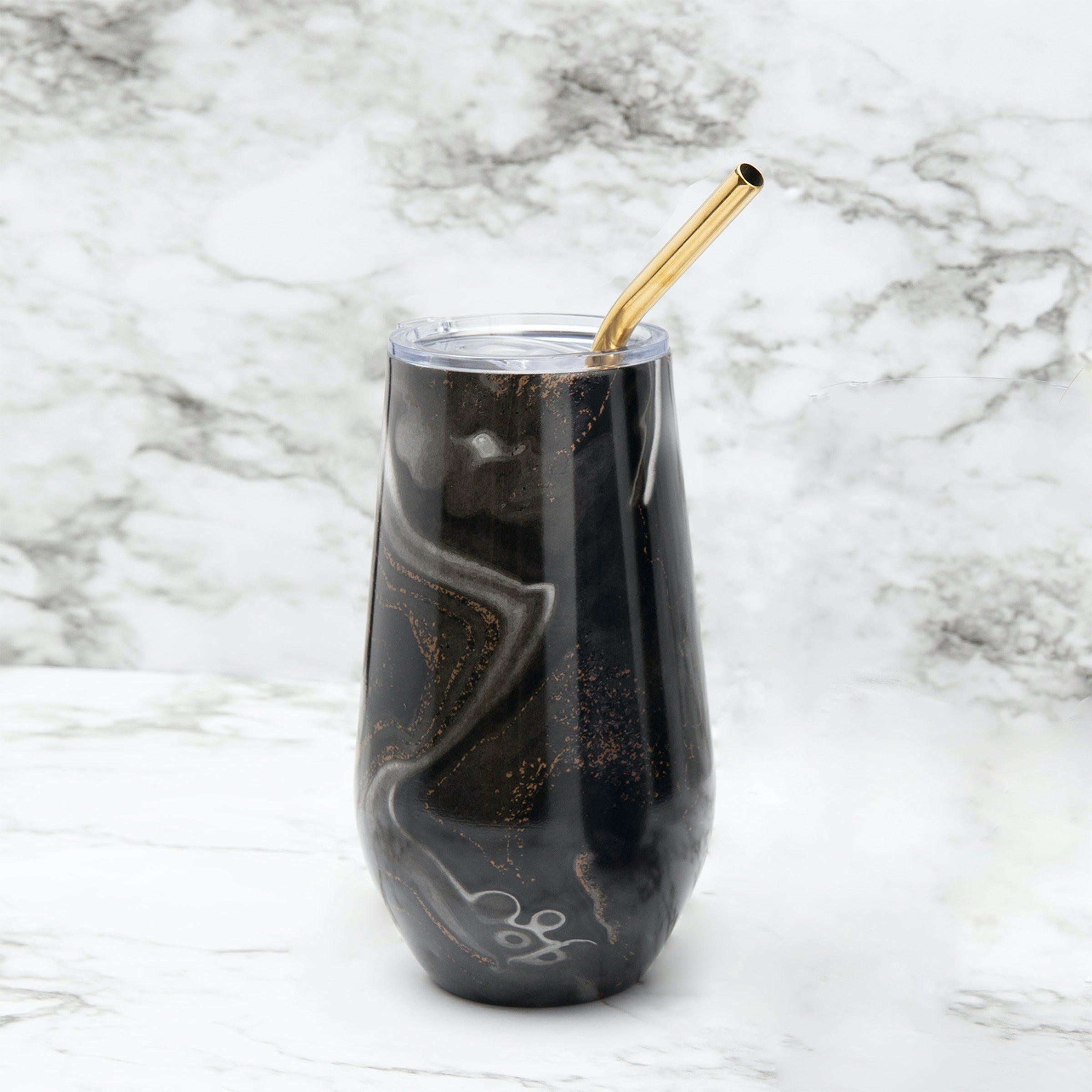 16 Oz Black Geo Wine Tumblers, Set Of 2