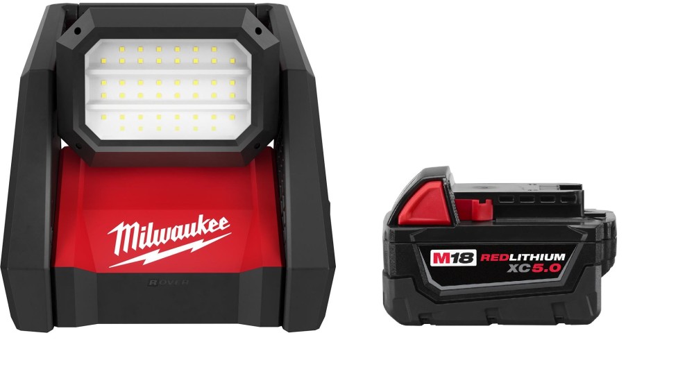 M18 ROVER Dual Power Flood Light with M18 REDLITHIUM XC 5.0Ah Extended Capacity Battery Pack Bundle