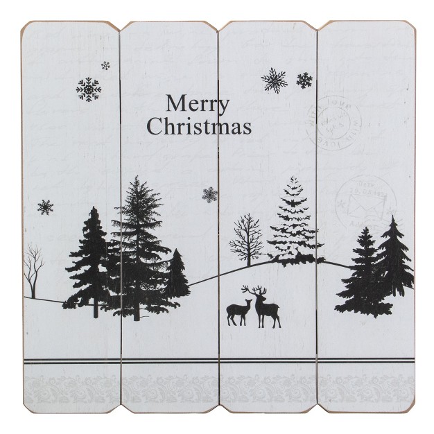 Northlight 16 White Merry Christmas Post Card Winter Scene Wooden Wall Sign