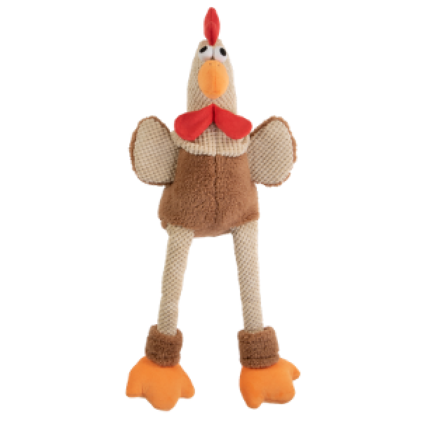 GoDog Checkers Brown Rooster Chew Guard Dog Toy