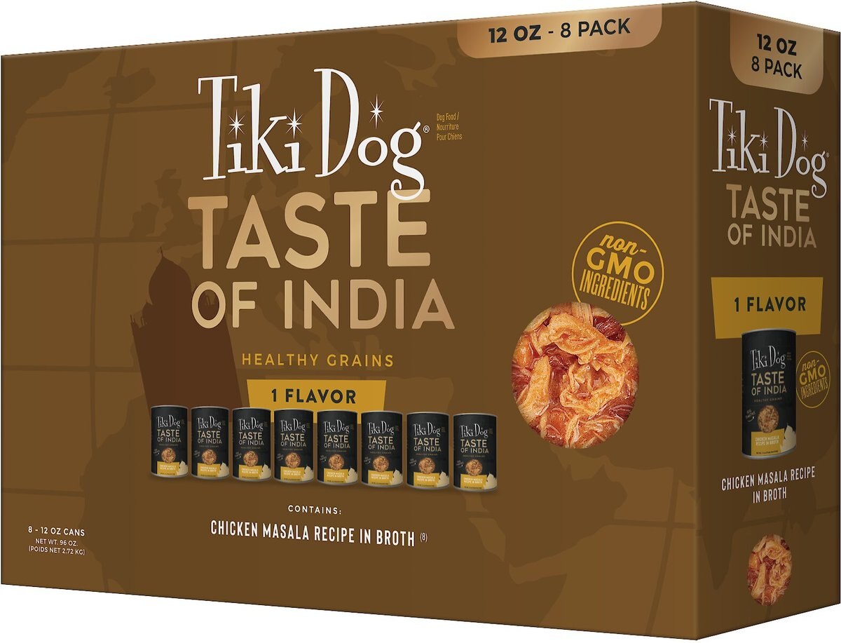 Tiki Dog Taste of India! Grain-Free Chicken Masala Chunks in Gravy Canned Dog Food， 12-oz， case of 8