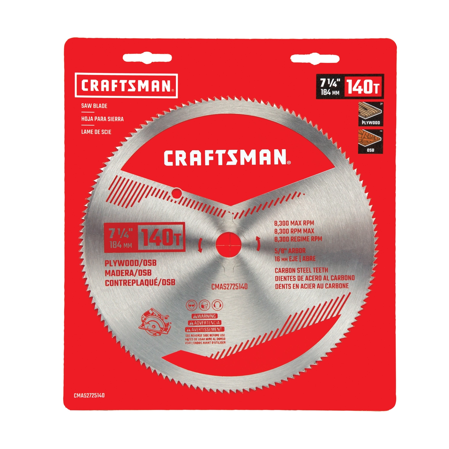 Craftsman 7-1/4 in. D X 5/8 in. Plywood Carbon Steel Circular Saw Blade 140 teeth 1 pk