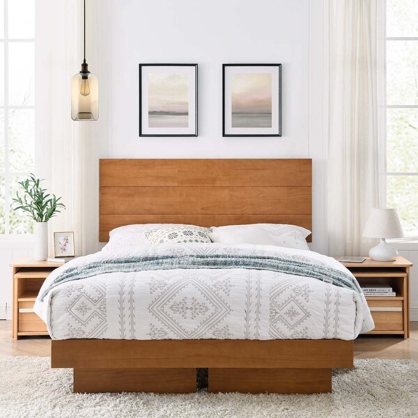 MUSEHOMEINC Solid Wood Headboard for Queen/King Size Bed with Flat Panel Design， Match with Our Floating Bed Frame， Teak - - 37863948