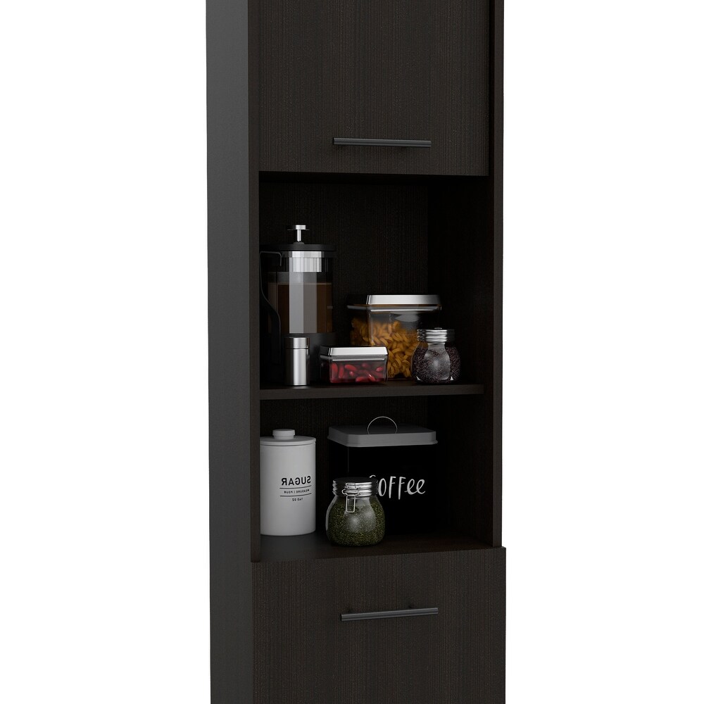 FM Furniture Sheffield 2 Door Pantry Cabinet  with Two 2 Cabinet Spaces and Two Open Shelves