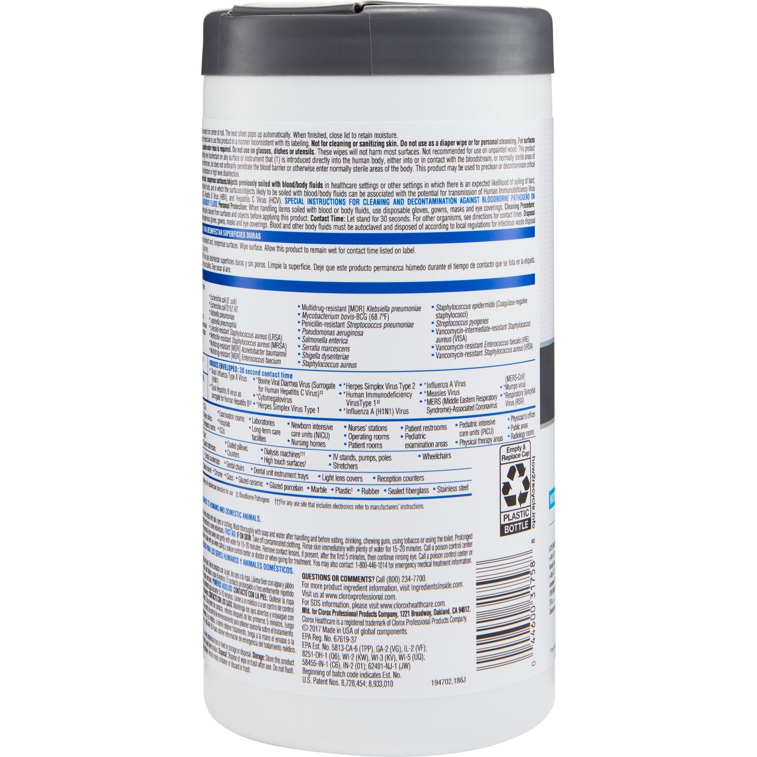 VersaSure Disinfectant Wipes by The Clorox Company CLO31758CT