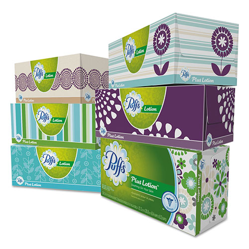 Procter and Gamble Puffs Plus Lotion Facial Tissue | White， 6 Cube Pack， 124 Sheets Per Cube， 4