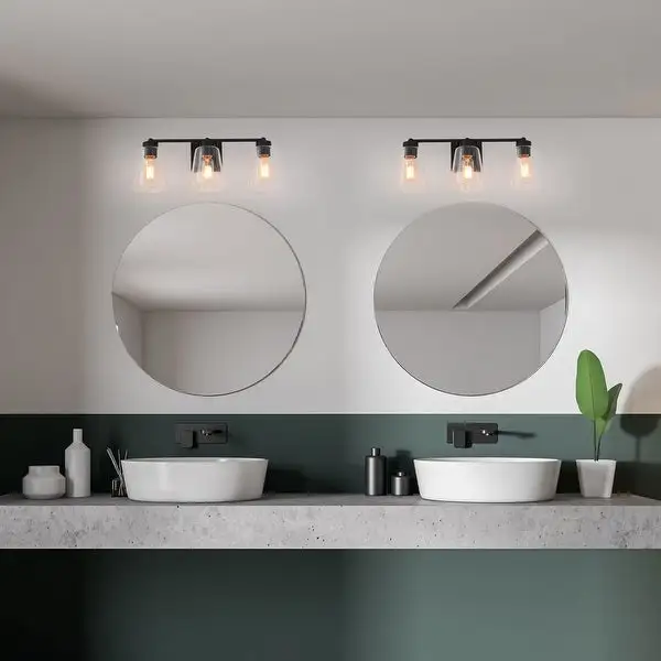 Zarbel Modern Farmhouse Black Vanity Light Bathroom 3-Light Glass Wall Sconce Taper for Powder Room - L 20.5