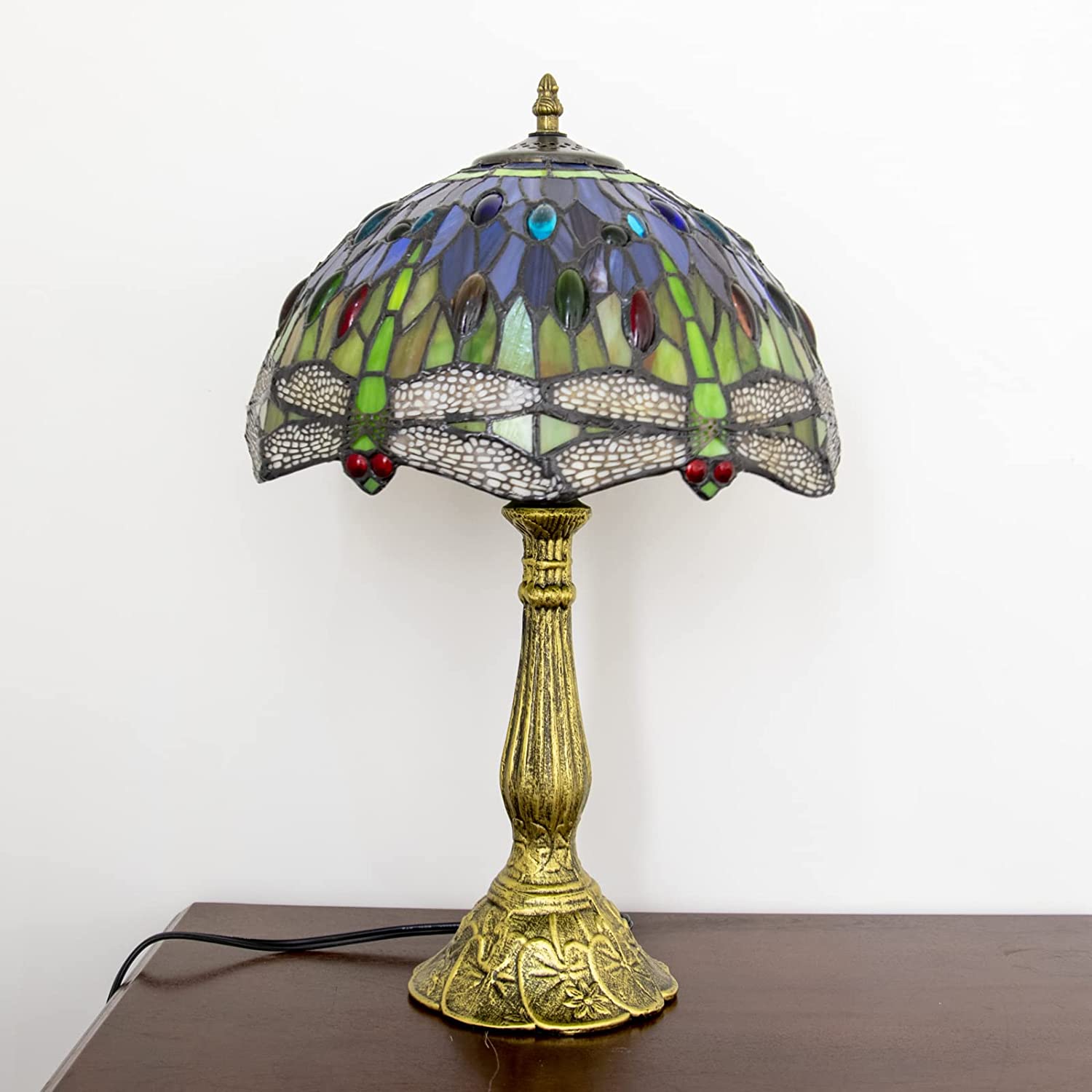 SHADY Tiffany Lamp Stained Glass Lamp Dragonfly Bedroom Table Lamp Reading Desk Light for Bedside Living Room Office Dormitory Dining Room Decorate Housewarming  12x12x18 Include Light Bu