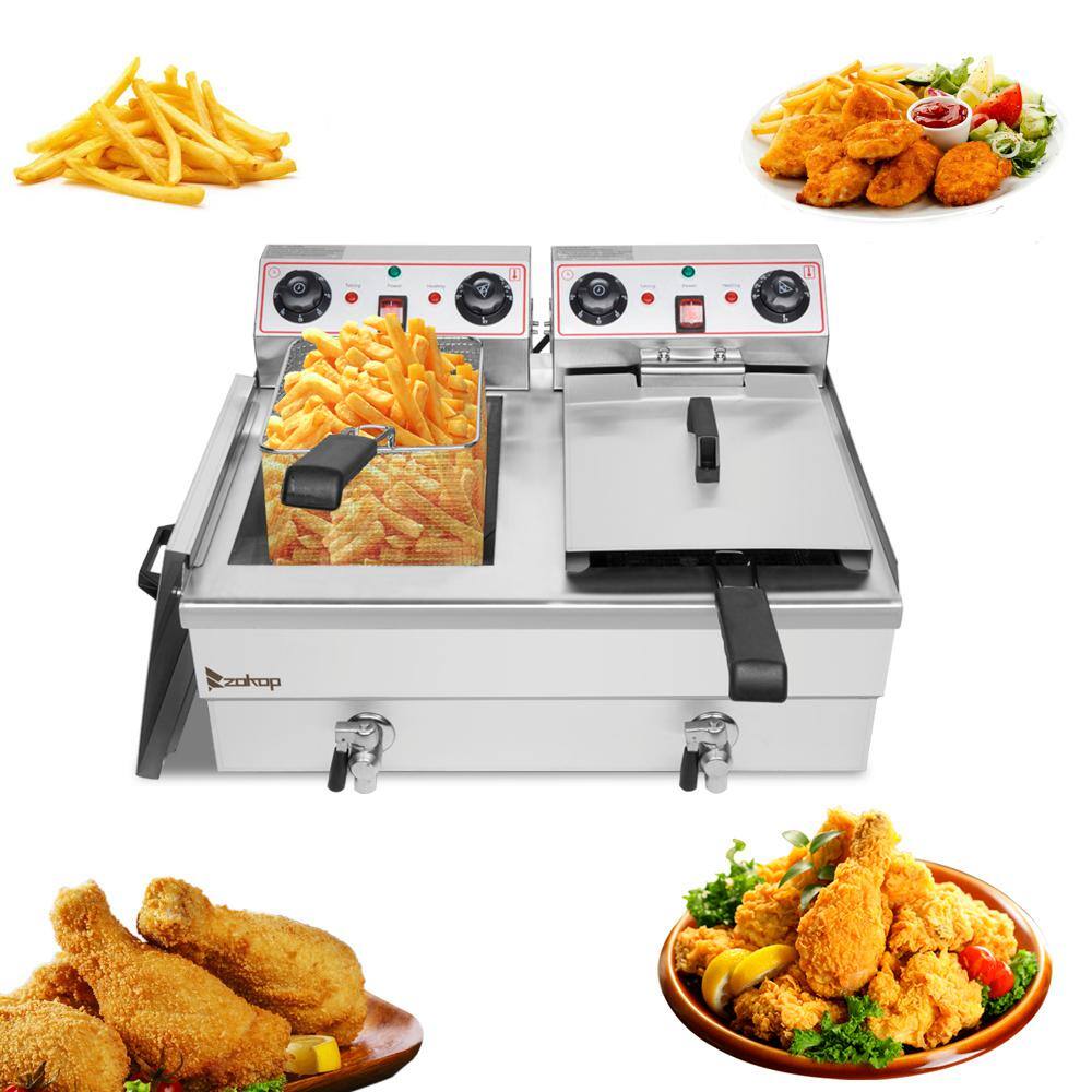 Winado 24.9 qt. Stainless Steel Dual Tank Electric Deep Fryer with Faucet 574820207692