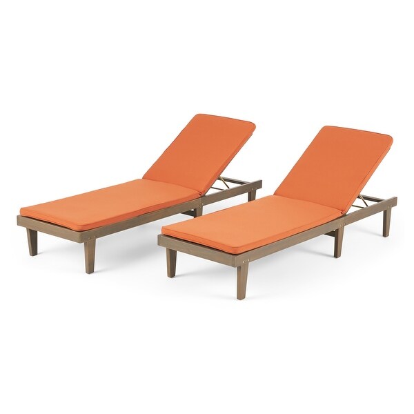 Nadine Outdoor Modern Cushioned Acacia Chaise Lounges (Set of 2) by Christopher Knight Home