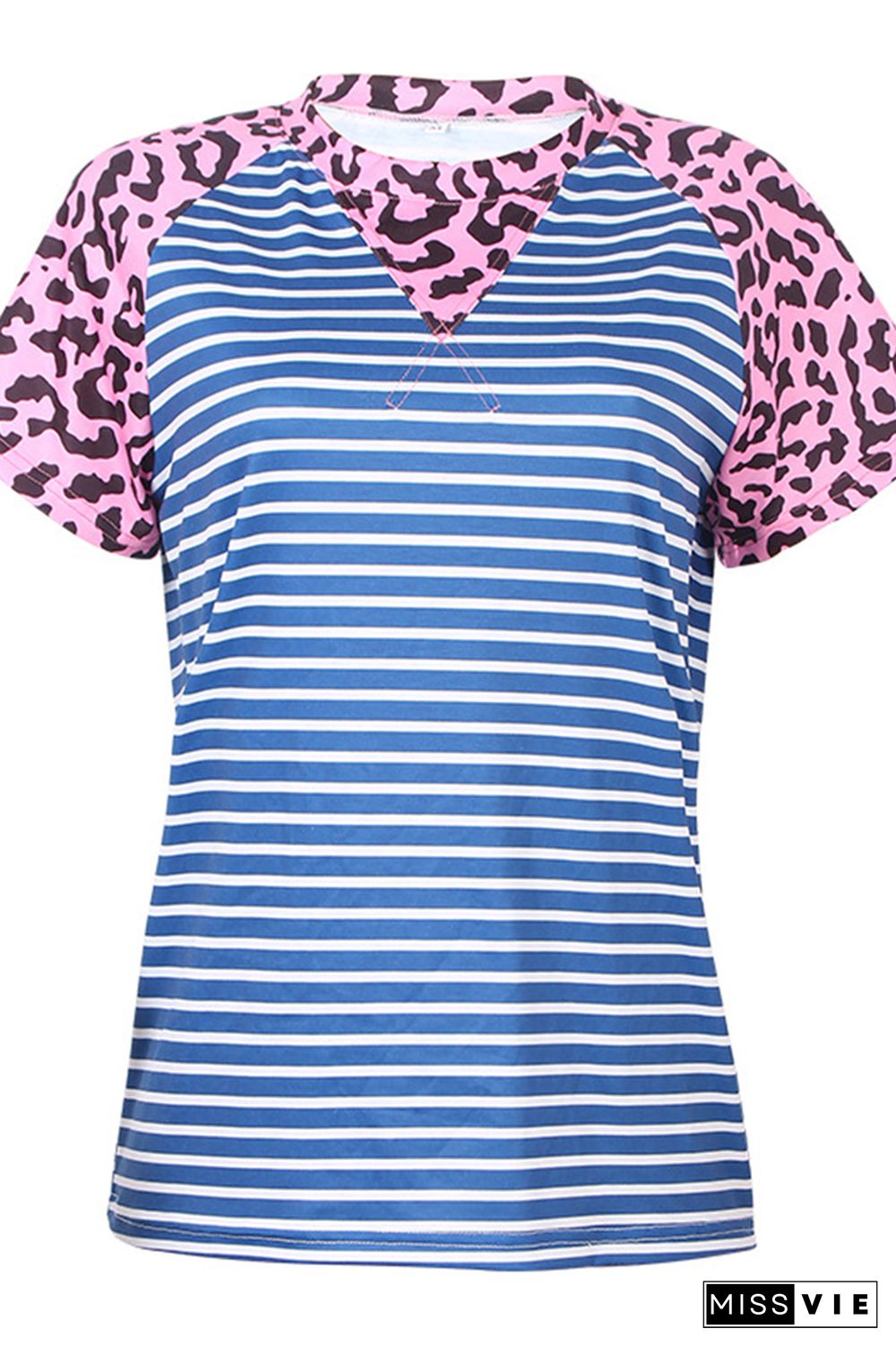 Leopard Stripe Splicing O-neck Tee