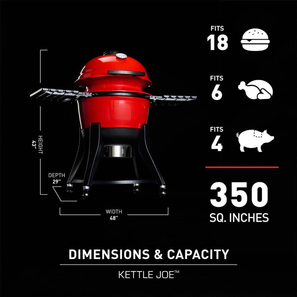 Kamado Joe Kettle Joe 22 in Charcoal Grill in Red with Hinged Lid Cart and Side Shelves